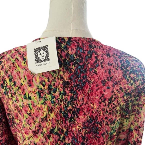 NEW Anne Klein Women's XL Pink Colorful V-Neck Work Casual Wrap Stretch Blouse - Picture 5 of 6